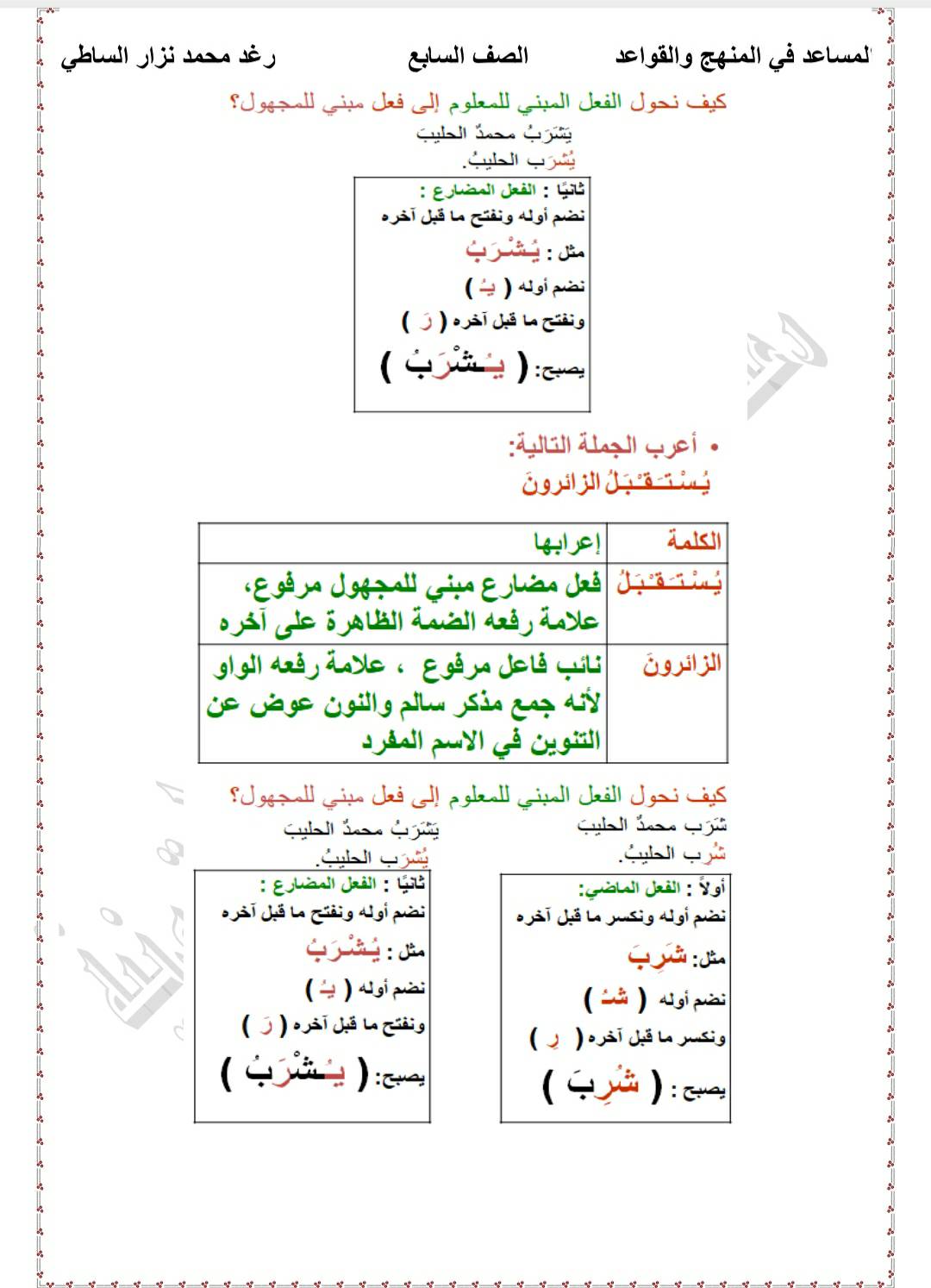 MzM4NzA3MC4xMjM4 شرح و حل درس بناء الافعال للمجهول للصف السابع المنهاج السوري